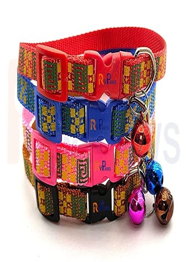 Pups&Pets Pet Nylon Printed & Safe Adjustable Collar with Bell, Soft Neck Belt for Small Pet, Kitten & Adult Cat - 10 MM (Golden) - Image 4